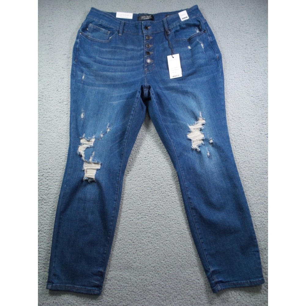 Judy Blue Jeans Womens‎ Size 18W Blue Boyfriend Fit High Waist Button Fly NWT